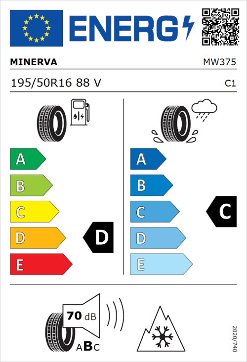 Tyre Label for Minerva Frostrack HP 195/50R16 88V
