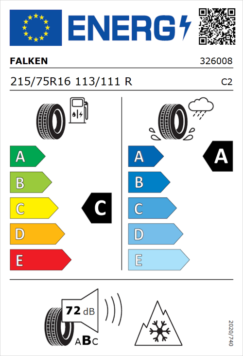 Tyre Label for Falken Eurowinter VAN01 215/75R16 113/111R