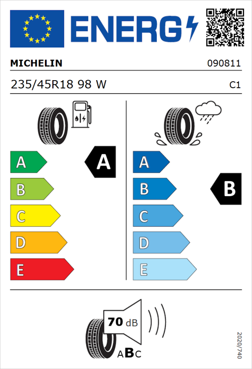 Tyre Label for Michelin Primacy 4 235/45R18 98W