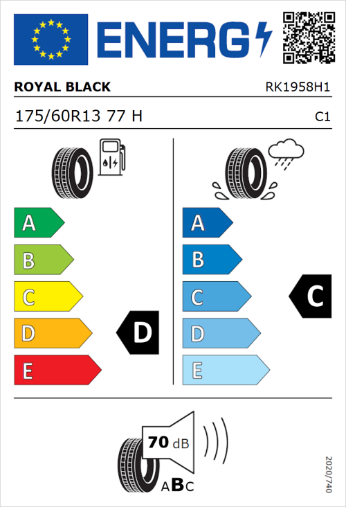 Tyre Label for Royal Black Royal Mile 175/60R13 77H
