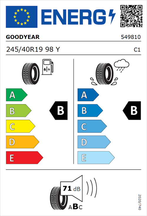 Tyre Label for Goodyear Eagle F1 Asymmetric 3 245/40R19 98Y