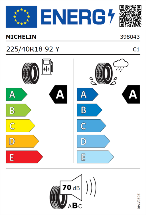 Tyre Label for Michelin Primacy 4 225/40R18 92Y