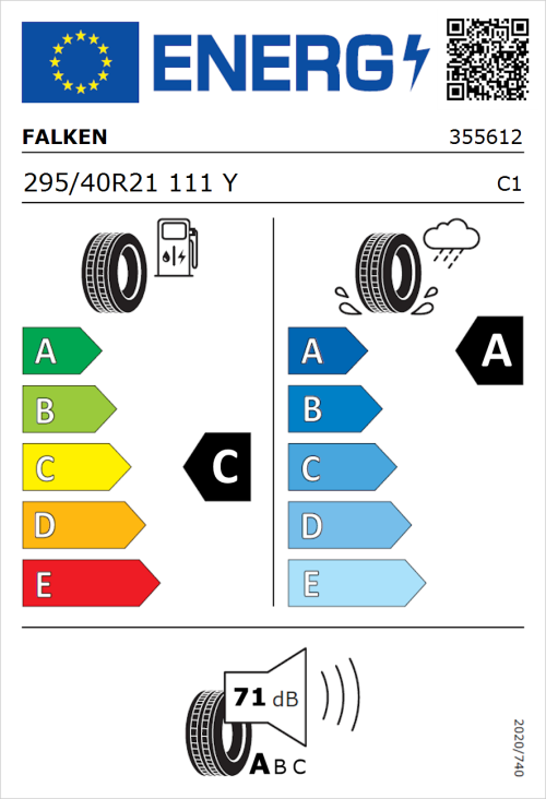 Tyre Label for Falken Azenis FK520 295/40R21 111Y