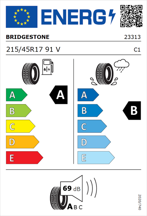 Tyre Label for Bridgestone Turanza Eco 215/45R17 91V
