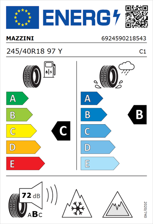 Tyre Label for Mazzini Versat-AS8 245/40R18 97Y