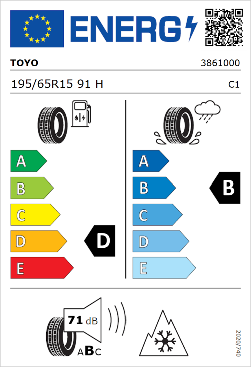 Tyre Label for Toyo Celcius AS2 195/65R15 91H
