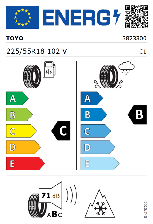 Tyre Label for Toyo Celcius AS2 225/55R18 102V