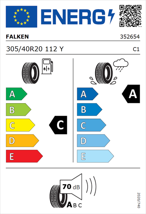 Tyre Label for Falken Azenis FK520 305/40R20 112Y