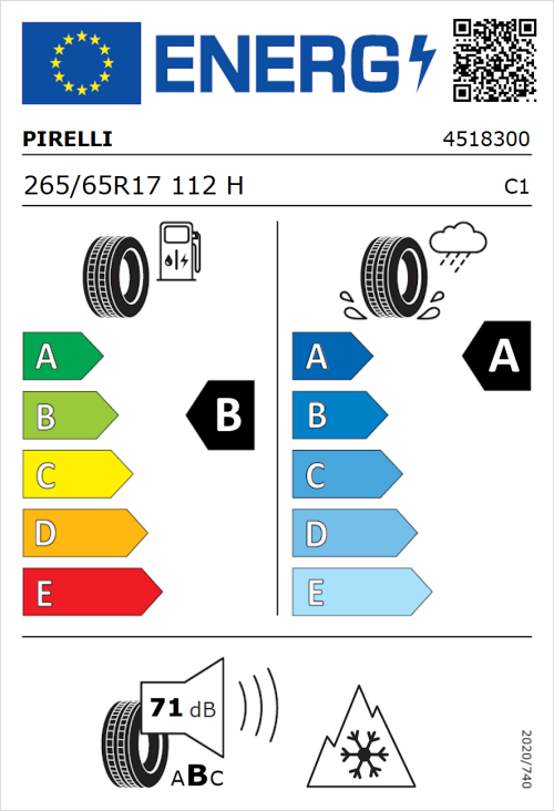 Tyre Label for Pirelli Scorpion All Season SF3 265/65R17 112H