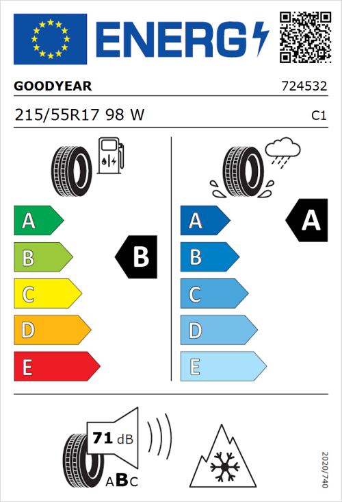 Tyre Label for Goodyear Vector 4Seasons Gen-1 215/55R17 98W