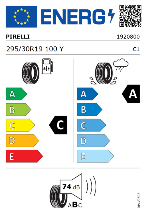 Tyre Label for Pirelli P Zero 295/30R19 100Y